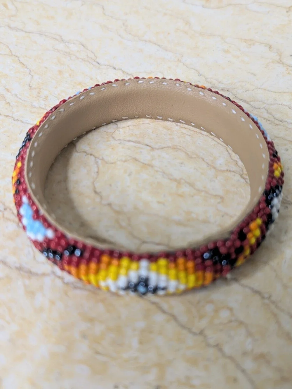 Vintage Handmade Pair Native American Colorful Beaded Round Bracelet Cuff